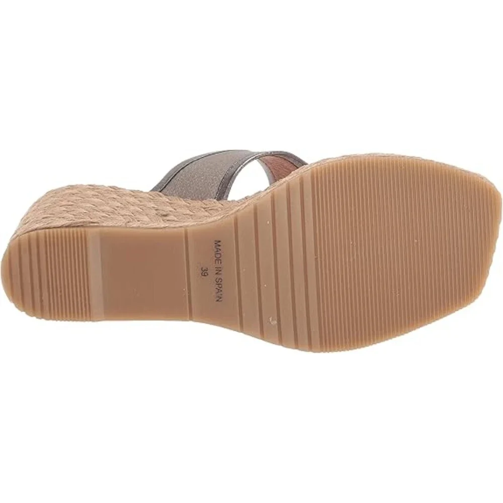 Andre Assous Arabella Sandals Women 11 Metallic Taupe Slip On Wedge Heel GAL1497